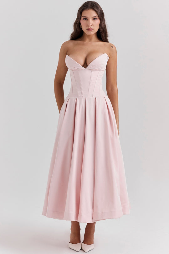 Damen A-Linien Abendkleid mit Korsett-Oberteil und schwingendem Rock EB