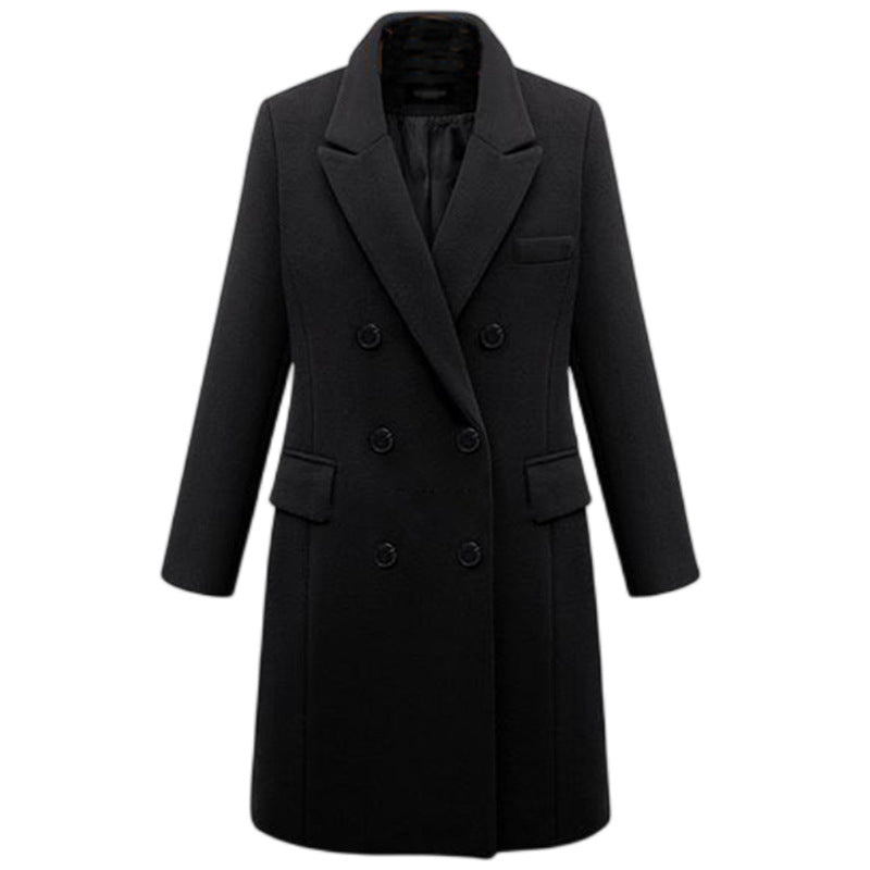 Damen eleganter doppelt-geknöpfter Wollmantel mit Taschen EB