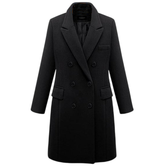 Damen eleganter doppelt-geknöpfter Wollmantel mit Taschen EB