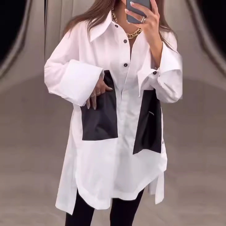 Damen Oversized Bluse mit Kontrast-Taschen Heidi-Mode