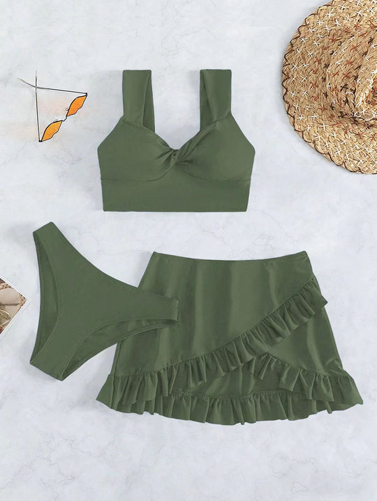 Damen Freizeit-Bikini-Set mit Wickelrock und stützenden Trägern EB