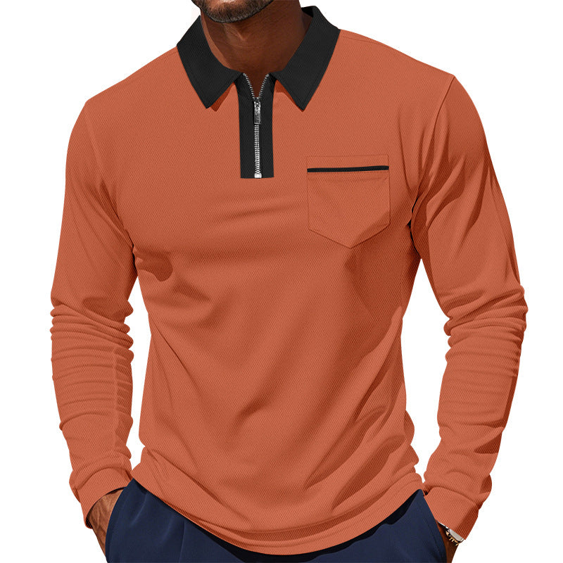 Herren nan langärmeliges Polo mit halbem Reißverschluss, aufgesetzter Brusttasche und feiner Strukturjersey-Qualität EB