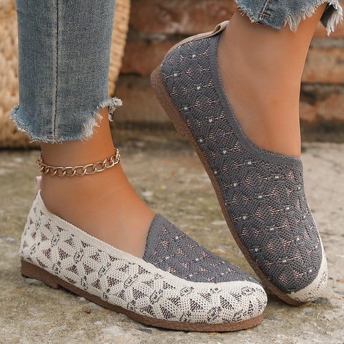Damen Atmungsaktive Slip-On Schuhe mit modischem Strickdesign EB