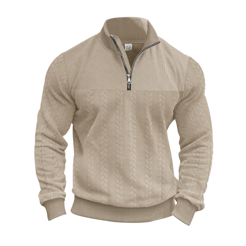 Herren Strickpullover mit halbem Reißverschluss und strukturierter Oberfläche EB