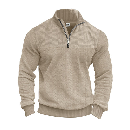 Herren Strickpullover mit halbem Reißverschluss und strukturierter Oberfläche EB
