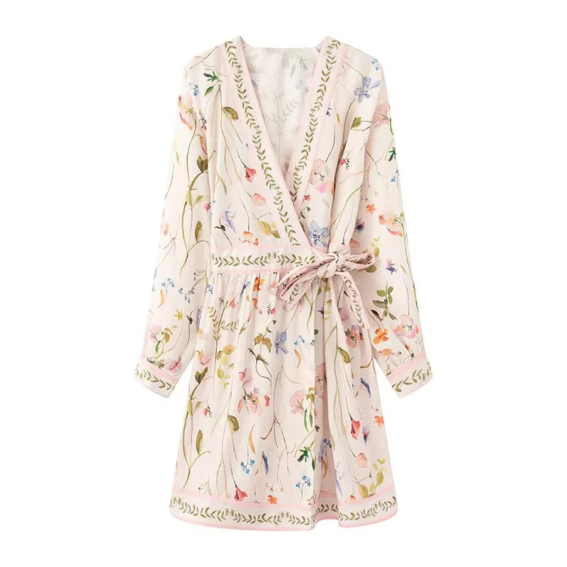 Damen Kimono-Robe mit floralem Muster und Taillengürtel EB