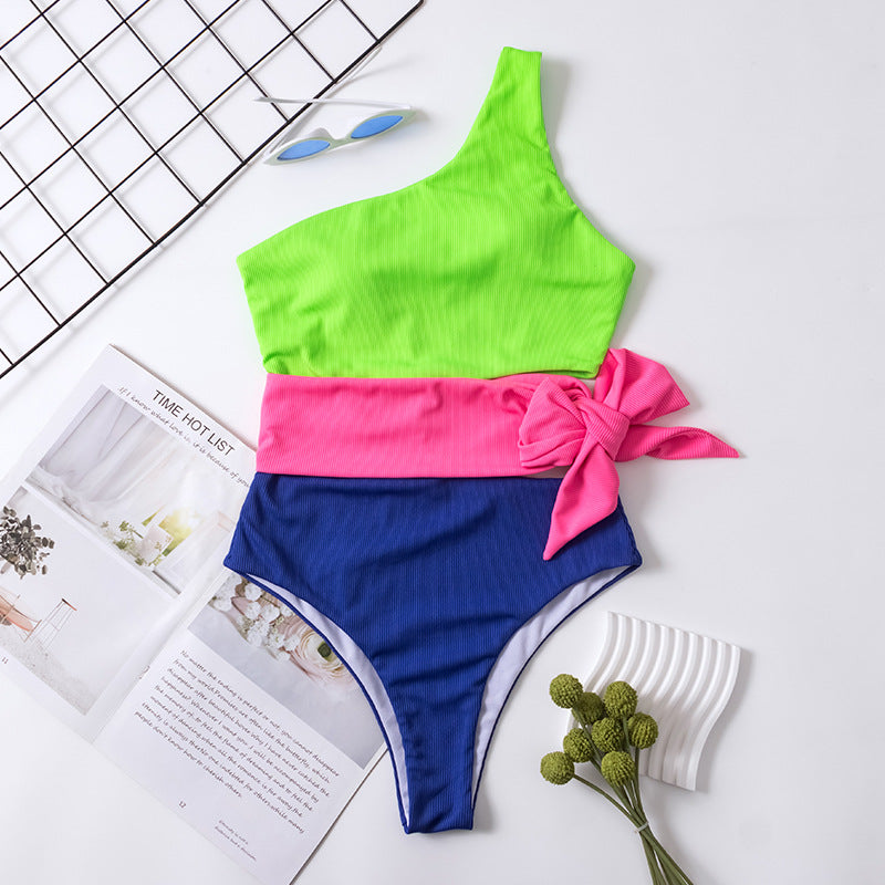 Damen Einteiliger Badeanzug mit asymmetrischem Design und modischem Wickelbund EB