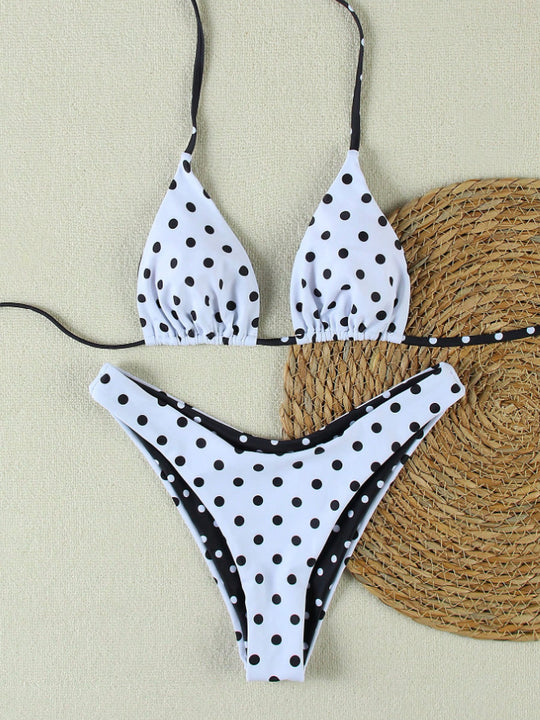 Damen Triangel-Bikini-Set mit modischem Punkte-Design EB