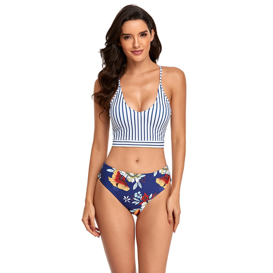 Damen Strand-Bikini mit modischem Crop-Top und floralem Höschen EB