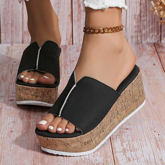Damen Wedge-Pantoletten mit gekreuzten Riemen und Korksohle EB