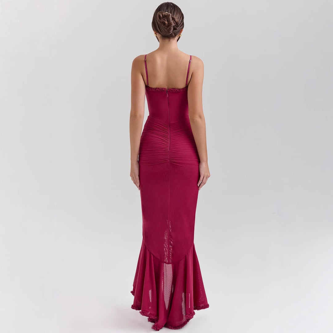 Damen Elegantes Maxikleid mit Rüschendetails und femininem Schnitt EB