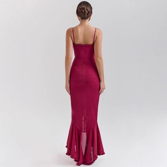 Damen Elegantes Maxikleid mit Rüschendetails und femininem Schnitt EB