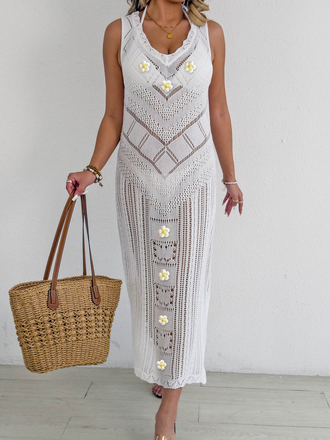 Damen Häkel-Kleid mit floralem Design EB