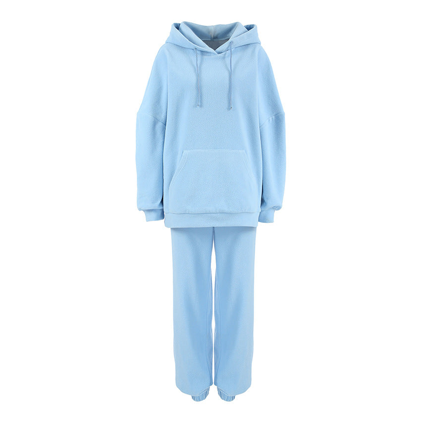 Damen Fleece Lounge-Set mit weiten Beinen und Kapuze EB