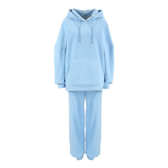 Damen Fleece Lounge-Set mit weiten Beinen und Kapuze EB