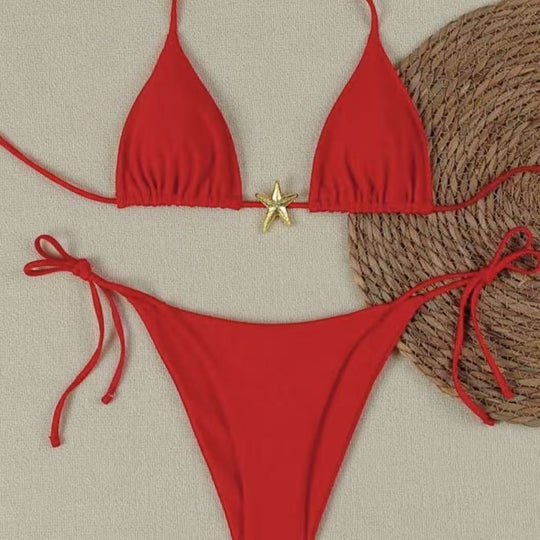 Damen Bikini-Set mit verstellbarem Triangel-Oberteil und hoher Taillenhose EB