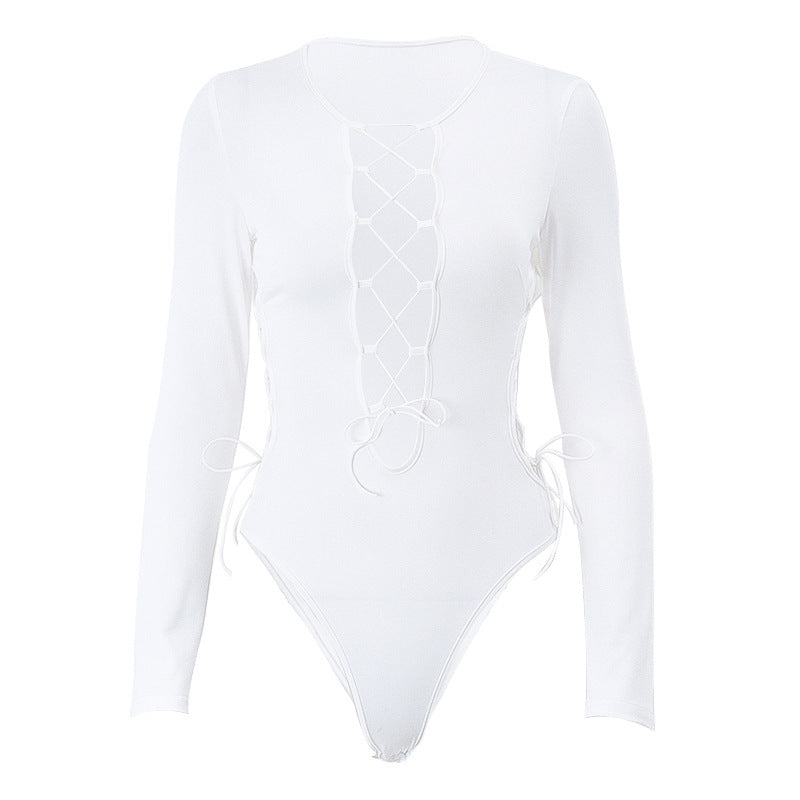 Damen-Bodysuit mit aufregendem Cut-Out-Design und modischen Schnürdetails EB
