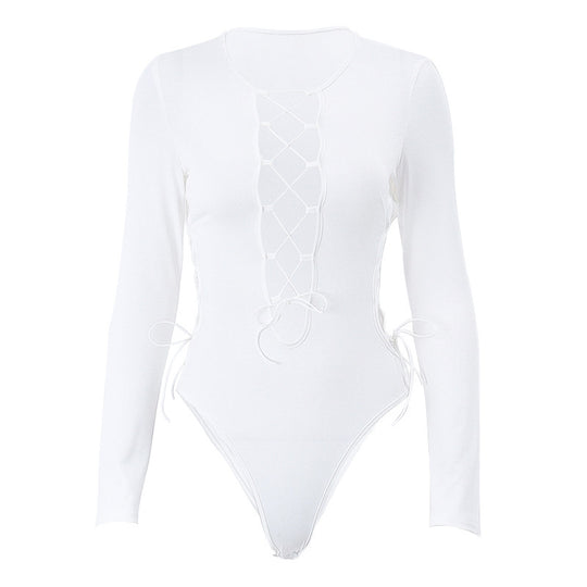 Damen-Bodysuit mit aufregendem Cut-Out-Design und modischen Schnürdetails EB