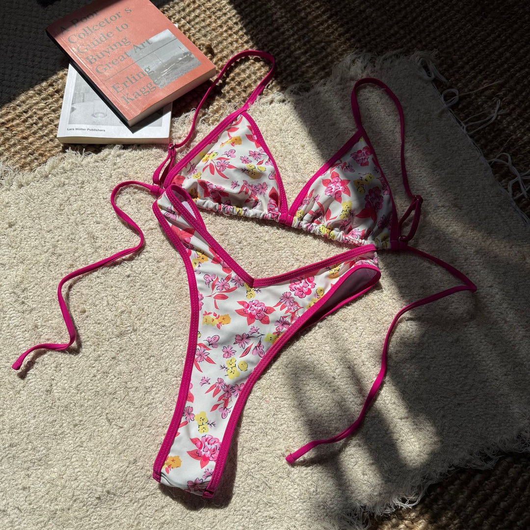 Damen Triangel-Bikini mit floralen Mustern und verstellbaren Trägern EB