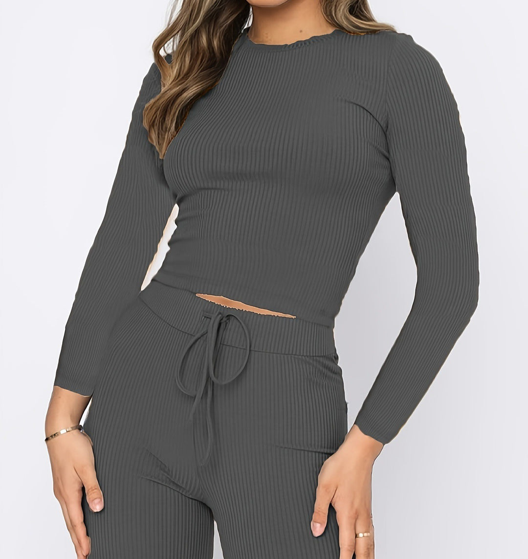 Damen Elegantes Kombination-Outfit aus langärmligem Oberteil und weit geschnittener Hose EB