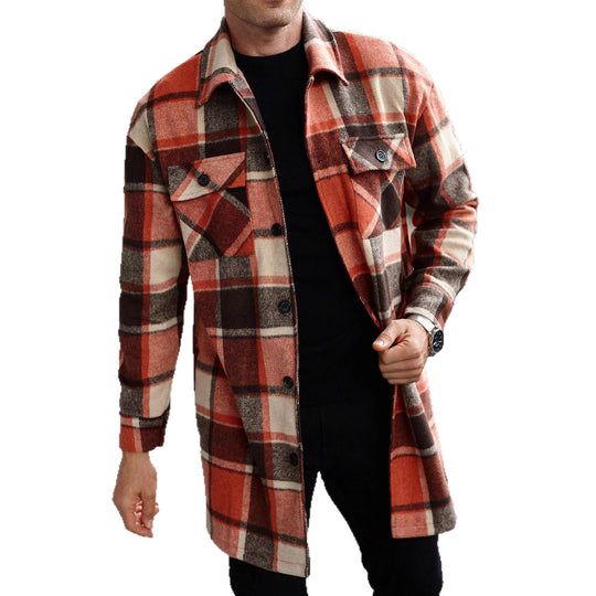 Herren nan kariertes Longline-Überhemd mit aufgesetzten Brusttaschen und Knopfleiste EB