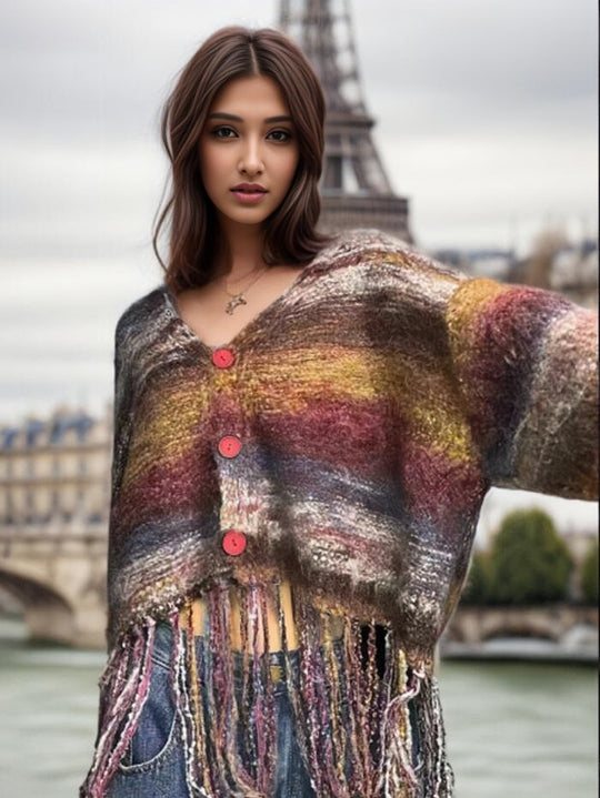 Damen Kurzer Strickjacke mit auffälligem Fransen-Design EB