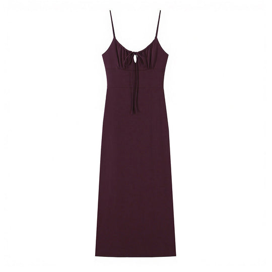 Damen Maxi-Kleid mit tiefem V-Ausschnitt und schmeichelndem Knoten-Design EB