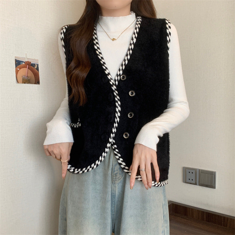 Damen Weste mit geflochtenen Akzenten und Knopfdetails EB