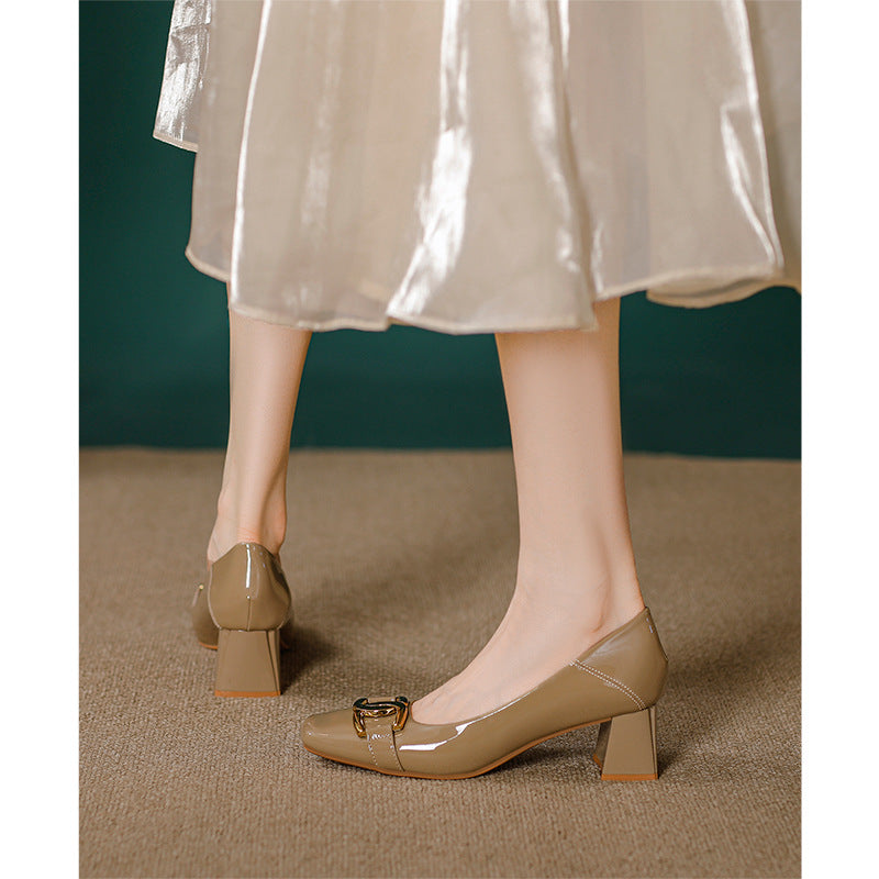 Damen elegante Blockabsatzschuhe mit modischem Schnallenakzent EB