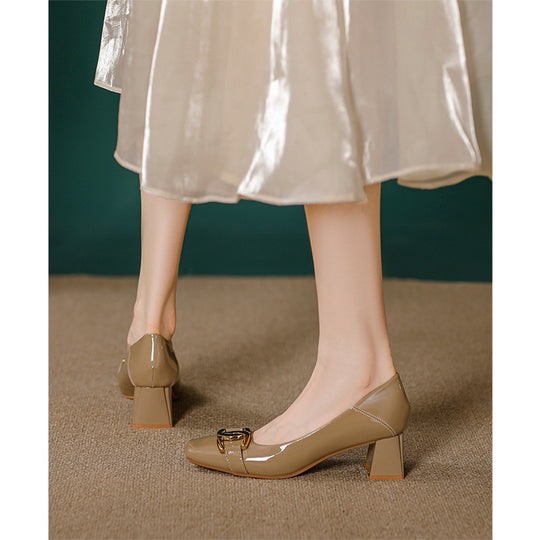 Damen elegante Blockabsatzschuhe mit modischem Schnallenakzent EB