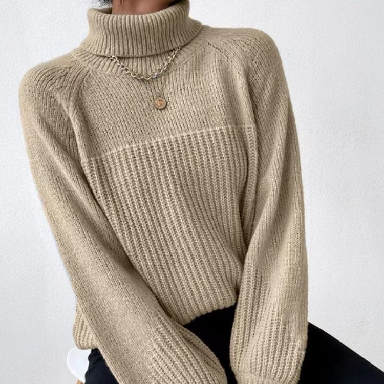 Damen Strickpullover mit hochgeschlossenem Kragen und strukturiertem Rippdesign EB