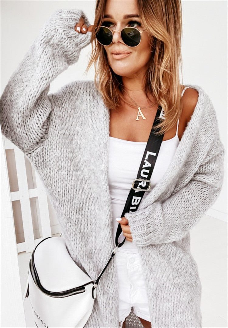 Damen Grober Strickcardigan mit voluminösen Ärmeln und offener Front EB