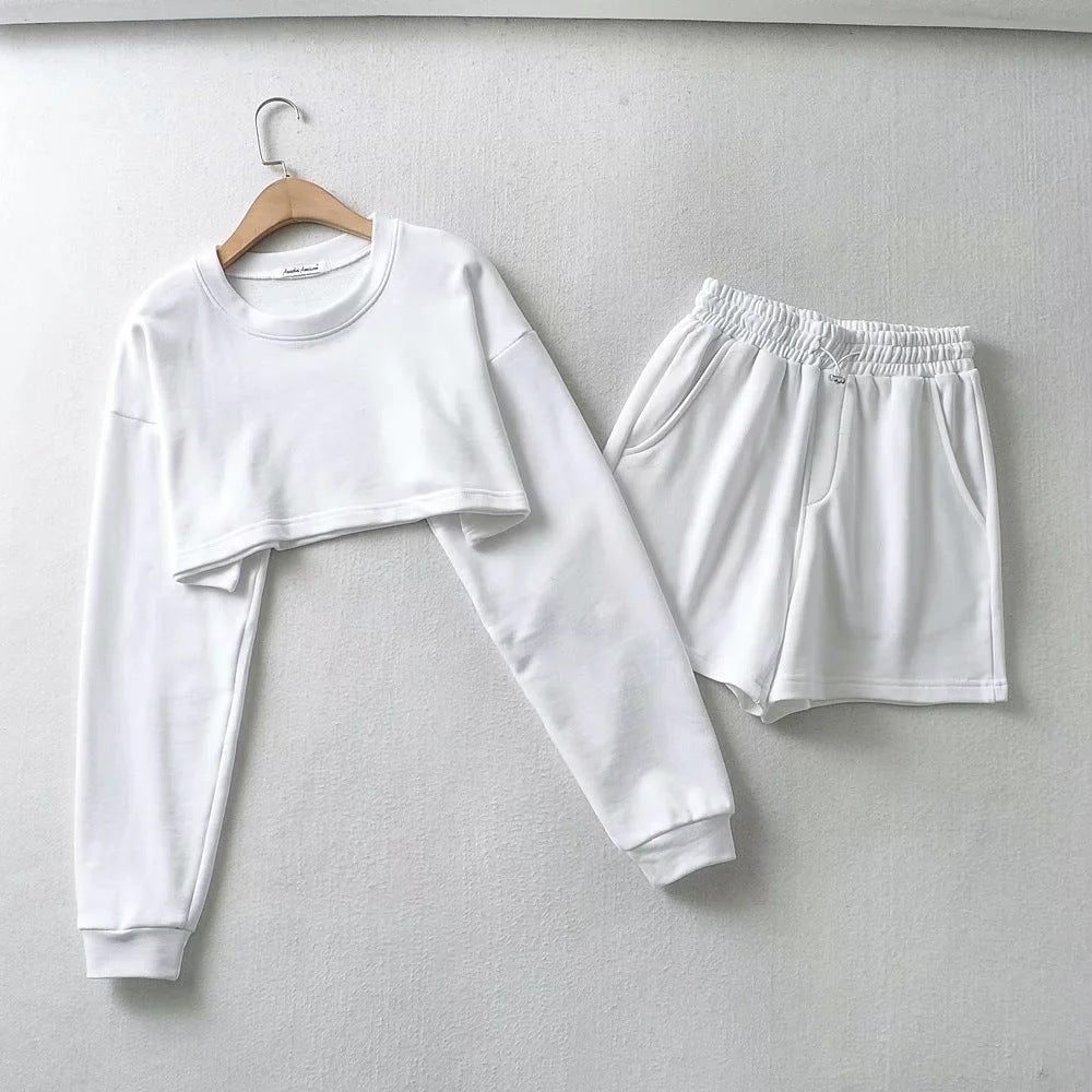 Damen lässiges Crop-Top und Shorts Set EB