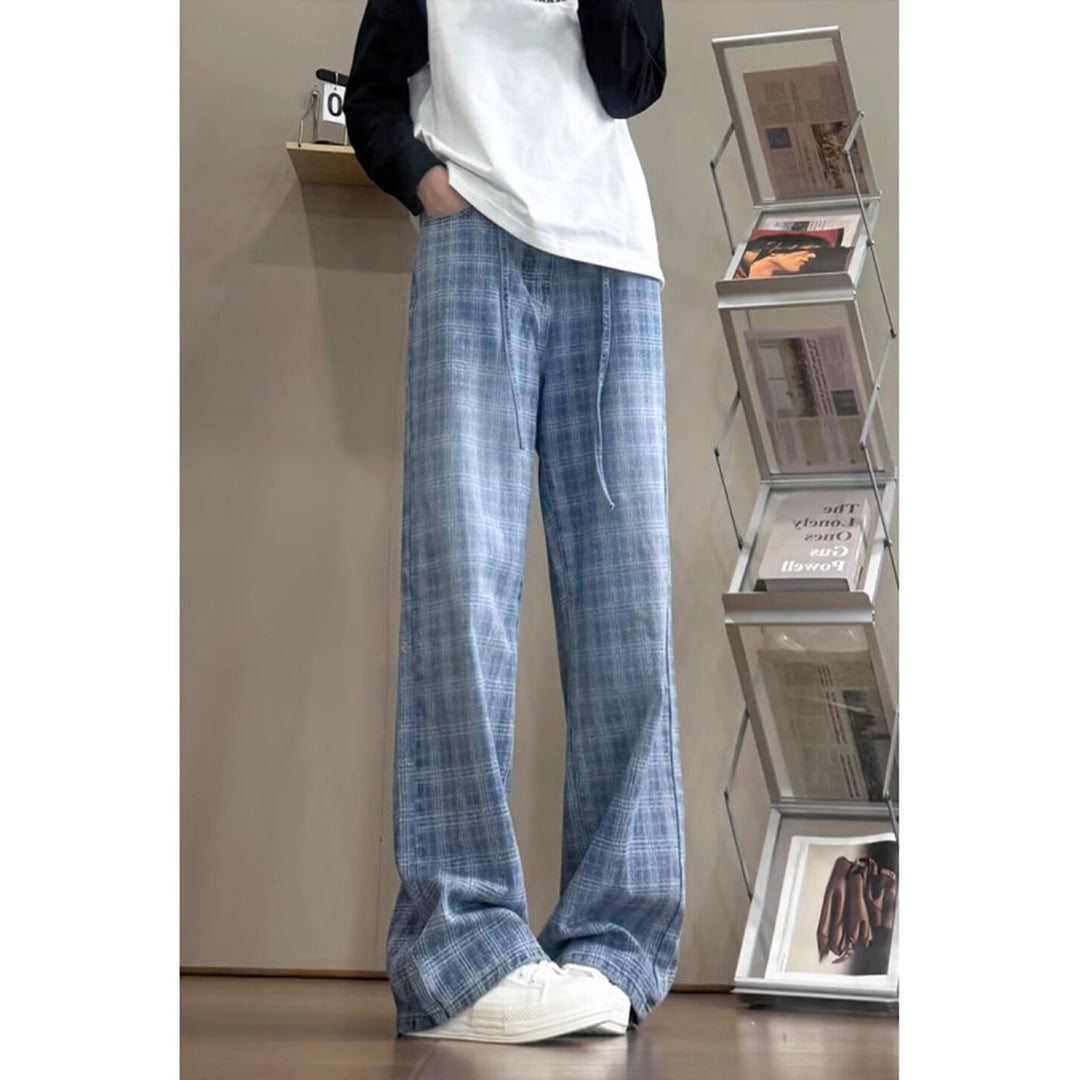 Damen weit geschnittene Karottenhose mit modernem Karo-Design EB