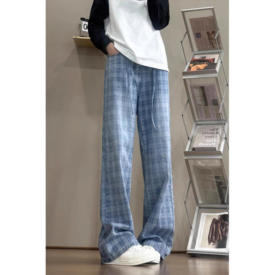Damen weit geschnittene Karottenhose mit modernem Karo-Design EB
