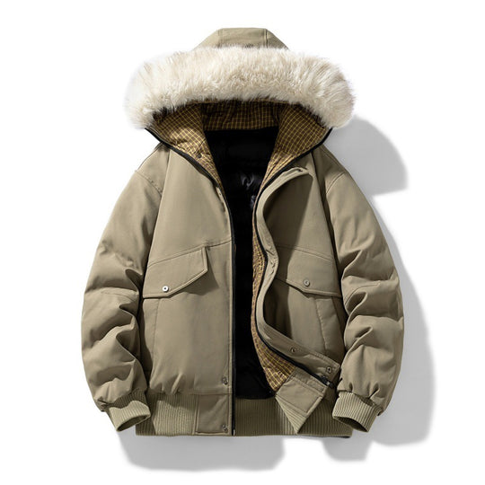 Herren wattierte Winterjacke mit Kapuze und abnehmbarem Kunstfellkragen EB