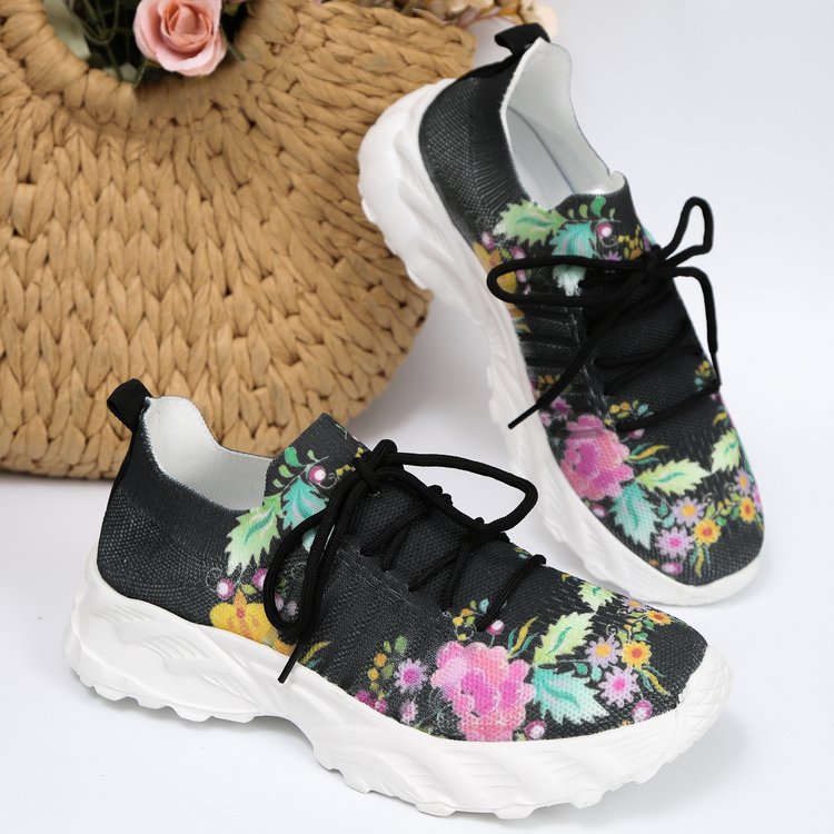Damen modische Sneakers mit floralem Design und atmungsaktiver Textiloberfläche EB