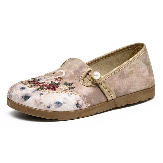 Damen Hausschläppchen mit floraler Stickerei und elegantem Riemen EB