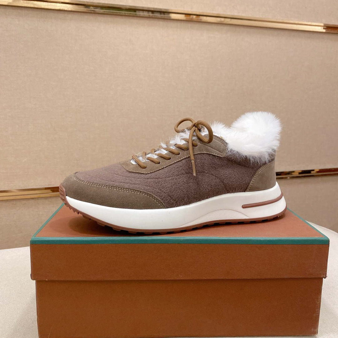 Damen Sportliche Sneakers mit luxuriösem Fellkragen EB