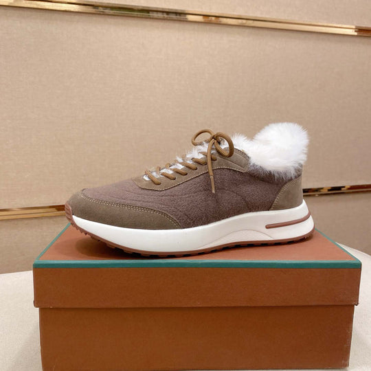 Damen Sportliche Sneakers mit luxuriösem Fellkragen EB