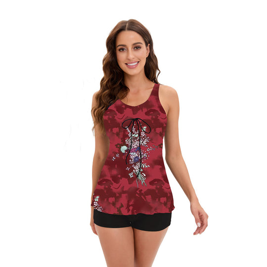 Damen Tankini-Set mit modischem Blumendruck und Rüschen EB