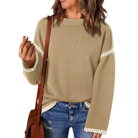 Damen modischer Pullover mit kontrastierenden Ärmelabschlüssen und legerem Schnitt EB