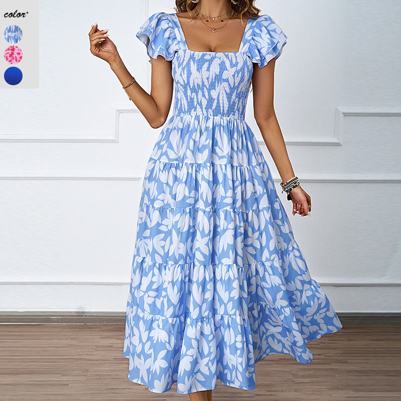 Damen Lange Maxikleid mit eleganten Rüschenträgern und gefüttertem Oberteil EB