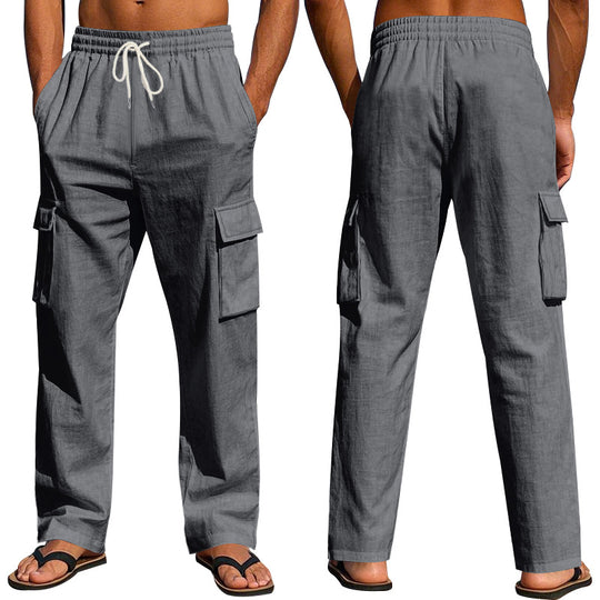 Herren nan leichte Cargohose im Resort-Look mit elastischem Tunnelzug, Mehrfachtaschen und geradem Bein EB