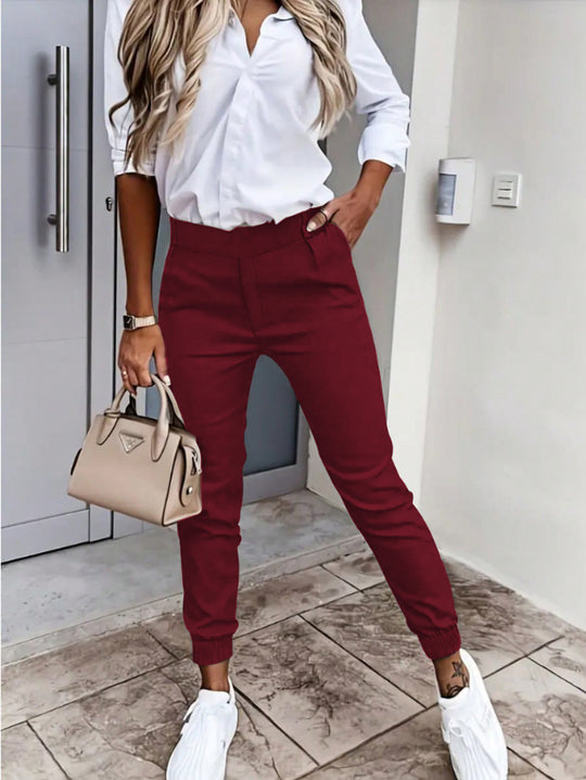 Damen bequeme Chinohose mit elastischem Bund EB