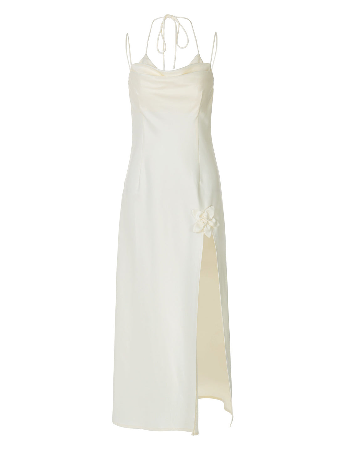 Damen Elegantes langes Kleid mit zarter Drapierung und floralem Detail EB