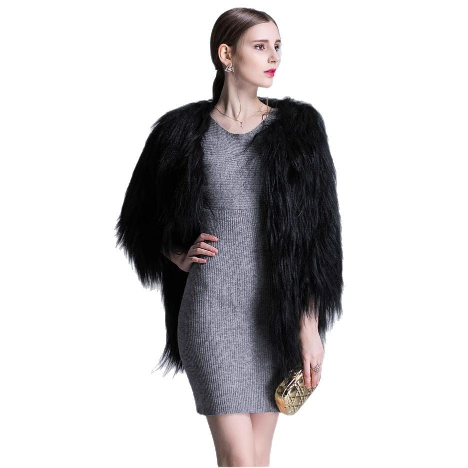 Damen Elegante Kunstpelz-Cape mit weit offenem Schnitt EB