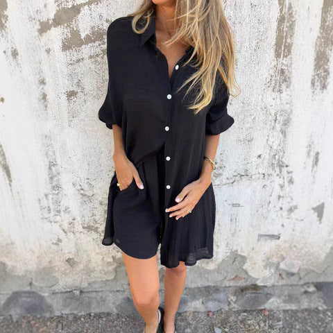 Damen lange Bluse mit durchgehender Knopfleiste und lässigem Schnitt EB