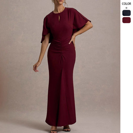 Damen Elegantes Abendkleid mit voluminösen Ärmeln und raffiniertem Wickeldetail EB