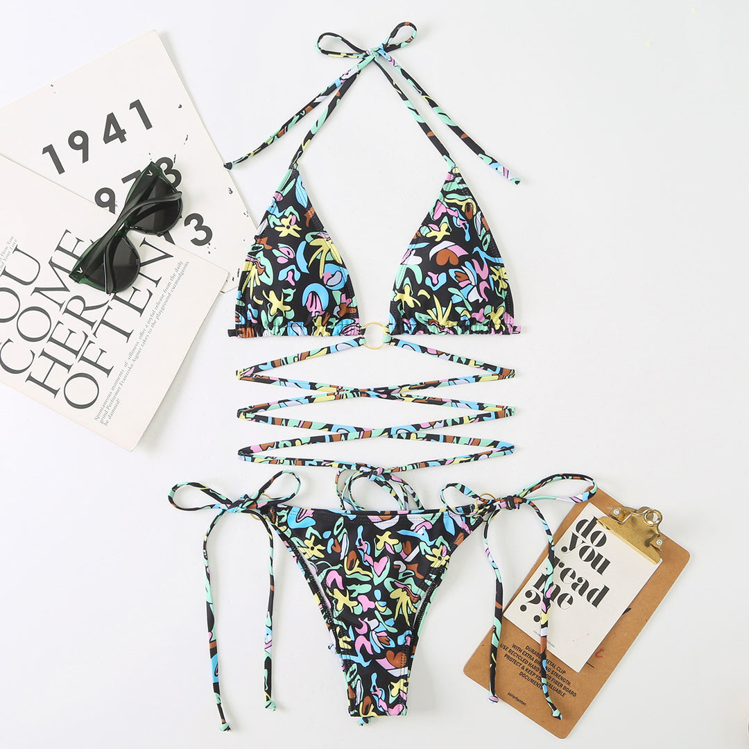 Damen Triangel-Bikini-Set mit verstellbaren Trägern und floralem Design EB